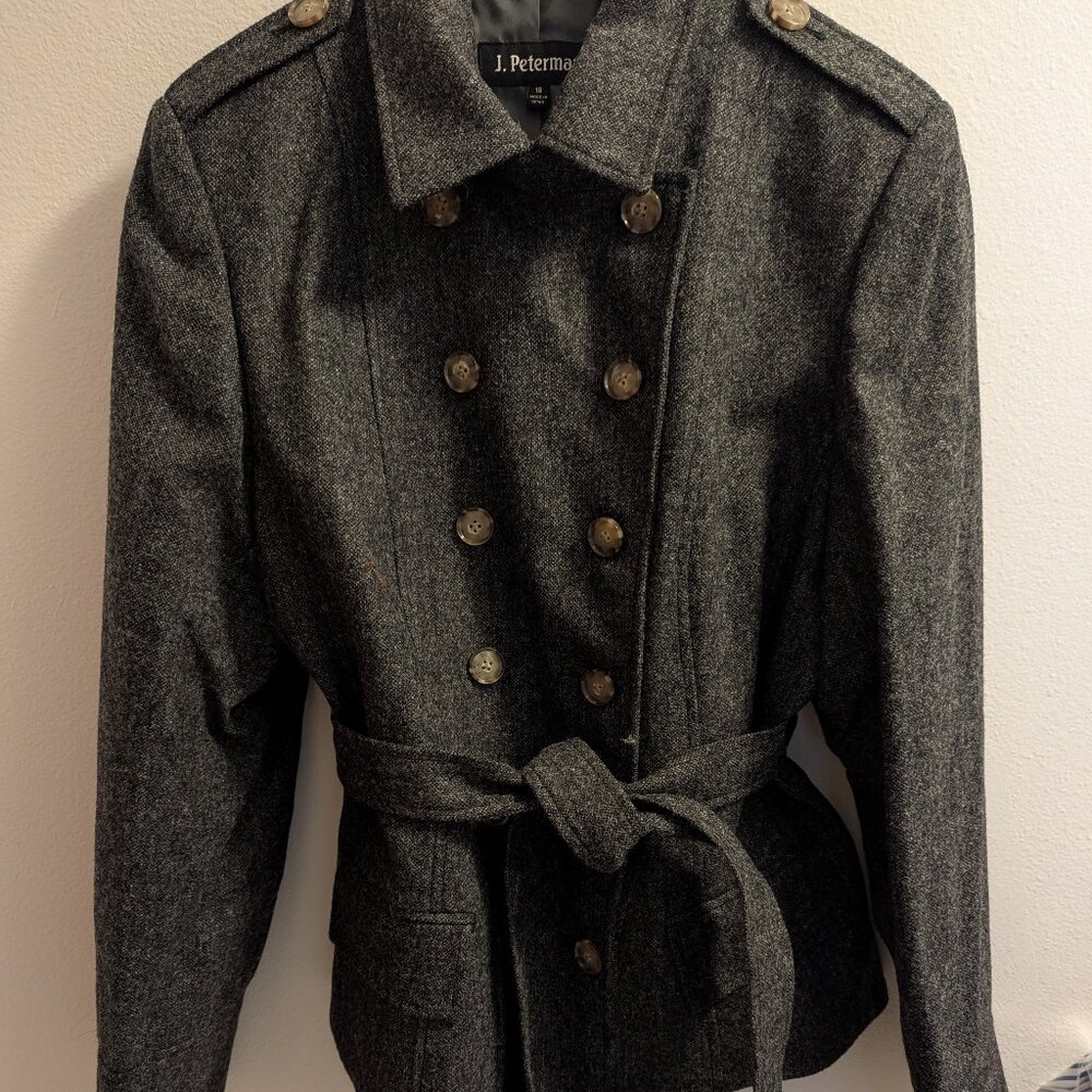 J. Peterman belted wool peacoat, double breasted, military button style, s16